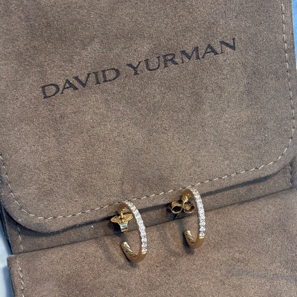 David Yurman Jewelry - David Yurman Gold Pavé Hoop Earrings